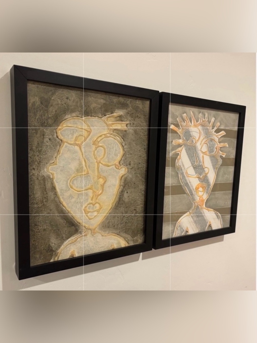Set BOTH Original Modern Fine Art DAN SAYLES Signed Framed 2 Paintings Abstract